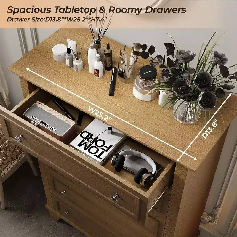 Cassettiera a 5 cassetti, mobile contenitore in legno con squisite maniglie in metallo, armadio alto, cassettiera dal design moderno per camera da letto, soggiorno