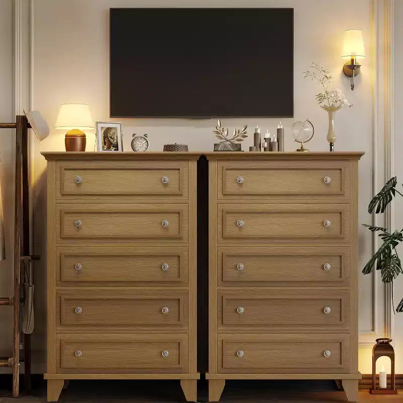 Cassettiera a 5 cassetti, mobile contenitore in legno con squisite maniglie in metallo, armadio alto, cassettiera dal design moderno per camera da letto, soggiorno