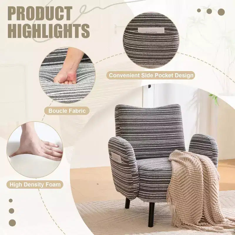 Poltrona moderna GDFStudio Pira imbottita in boucle con tasca portaoggetti laterale