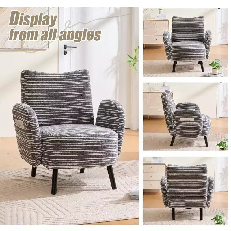 Poltrona moderna GDFStudio Pira imbottita in boucle con tasca portaoggetti laterale