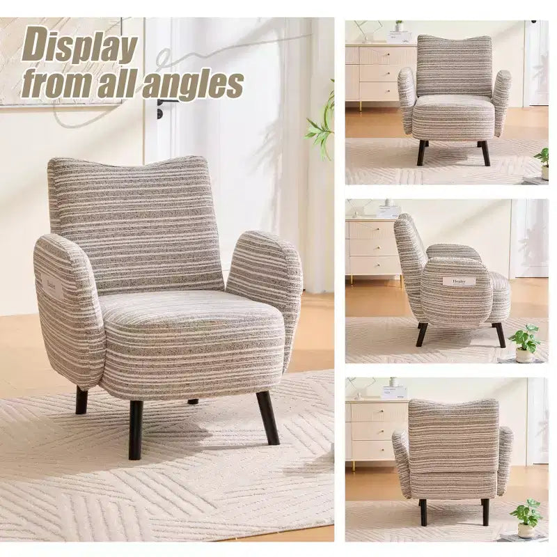 Poltrona moderna GDFStudio Pira imbottita in boucle con tasca portaoggetti laterale