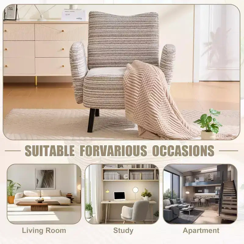 Poltrona moderna GDFStudio Pira imbottita in boucle con tasca portaoggetti laterale