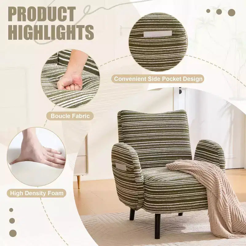Poltrona moderna GDFStudio Pira imbottita in boucle con tasca portaoggetti laterale