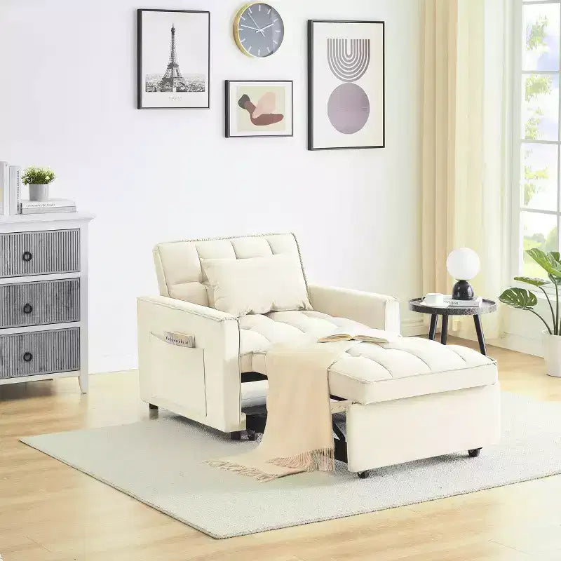 MAYEERTY Divano Letto Futon Pieghevole - Schienale Regolabile con Ruote e Cinghia, Design Compatto Versatile per Piccoli Spazi Bianco