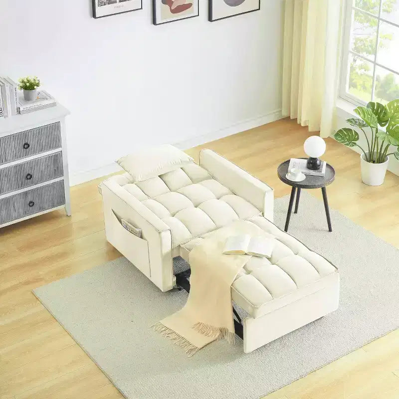 MAYEERTY Divano Letto Futon Pieghevole - Schienale Regolabile con Ruote e Cinghia, Design Compatto Versatile per Piccoli Spazi Bianco