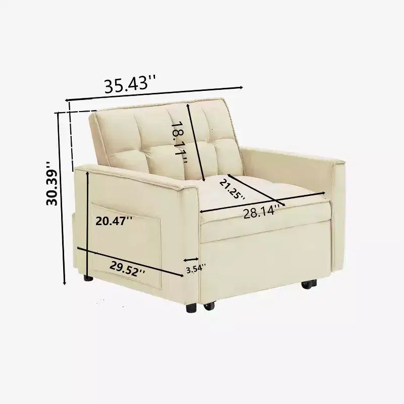 MAYEERTY Divano Letto Futon Pieghevole - Schienale Regolabile con Ruote e Cinghia, Design Compatto Versatile per Piccoli Spazi Bianco