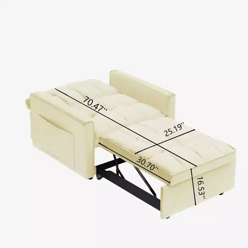 MAYEERTY Divano Letto Futon Pieghevole - Schienale Regolabile con Ruote e Cinghia, Design Compatto Versatile per Piccoli Spazi Bianco
