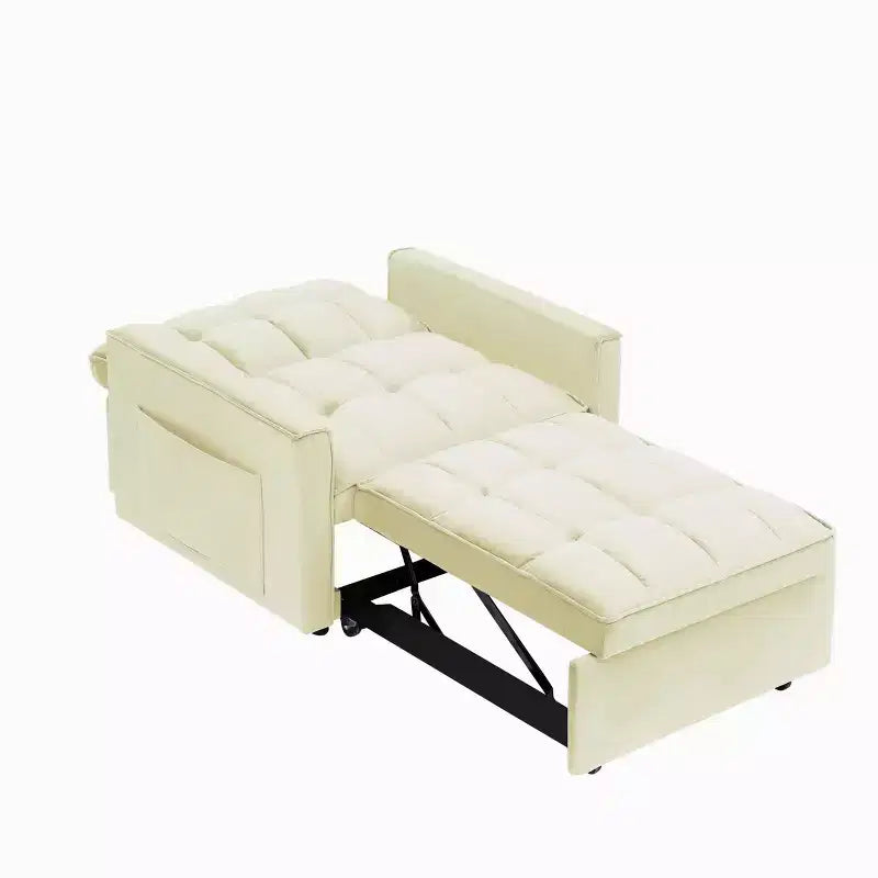 MAYEERTY Divano Letto Futon Pieghevole - Schienale Regolabile con Ruote e Cinghia, Design Compatto Versatile per Piccoli Spazi Bianco