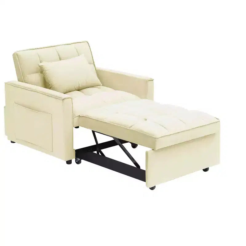 MAYEERTY Divano Letto Futon Pieghevole - Schienale Regolabile con Ruote e Cinghia, Design Compatto Versatile per Piccoli Spazi Bianco