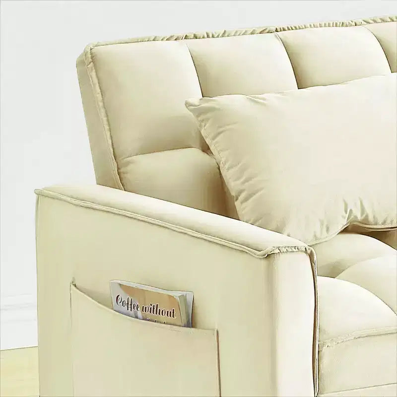 MAYEERTY Divano Letto Futon Pieghevole - Schienale Regolabile con Ruote e Cinghia, Design Compatto Versatile per Piccoli Spazi Bianco