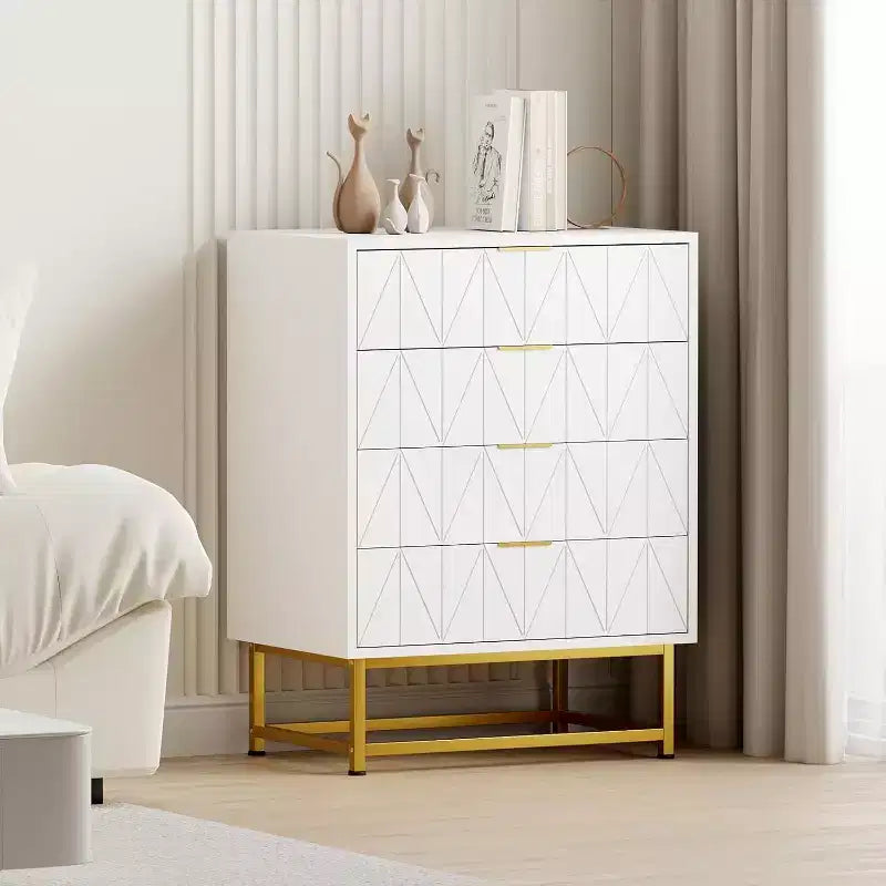 Acekool Comodino a 4 cassetti, mobile contenitore moderno con gambe dorate per camera da letto, soggiorno, 60x40x80cm