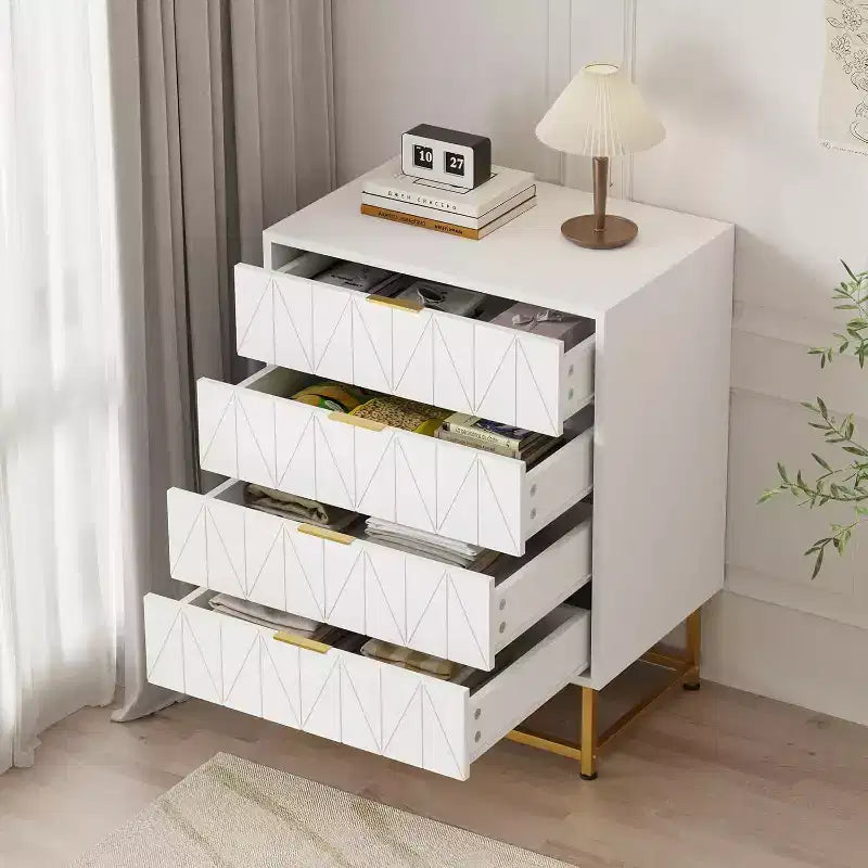 Acekool Comodino a 4 cassetti, mobile contenitore moderno con gambe dorate per camera da letto, soggiorno, 60x40x80cm