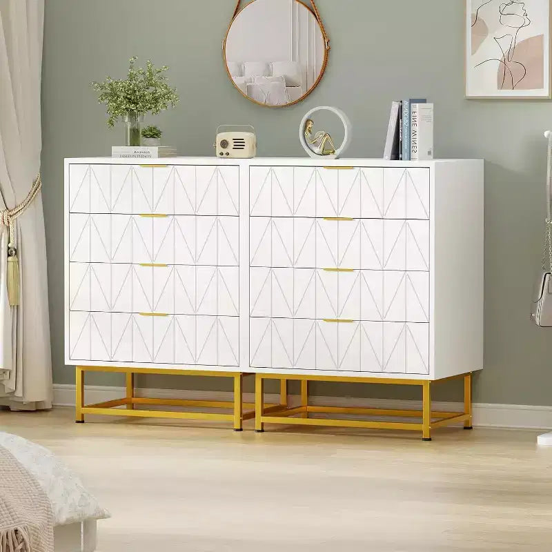 Acekool Comodino a 4 cassetti, mobile contenitore moderno con gambe dorate per camera da letto, soggiorno, 60x40x80cm
