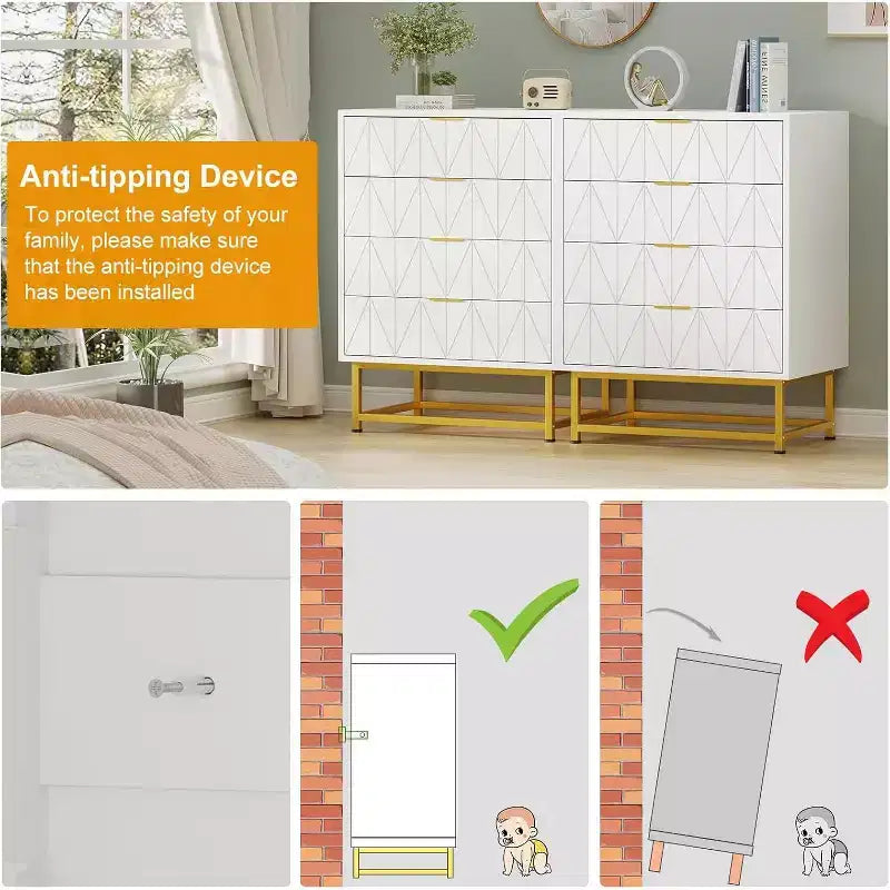 Acekool Comodino a 4 cassetti, mobile contenitore moderno con gambe dorate per camera da letto, soggiorno, 60x40x80cm