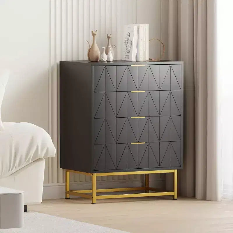 Acekool Comodino a 4 cassetti, mobile contenitore moderno con gambe dorate per camera da letto, soggiorno, 60x40x80cm