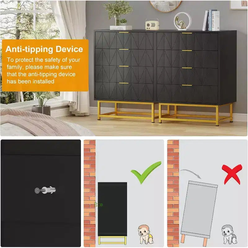 Acekool Comodino a 4 cassetti, mobile contenitore moderno con gambe dorate per camera da letto, soggiorno, 60x40x80cm