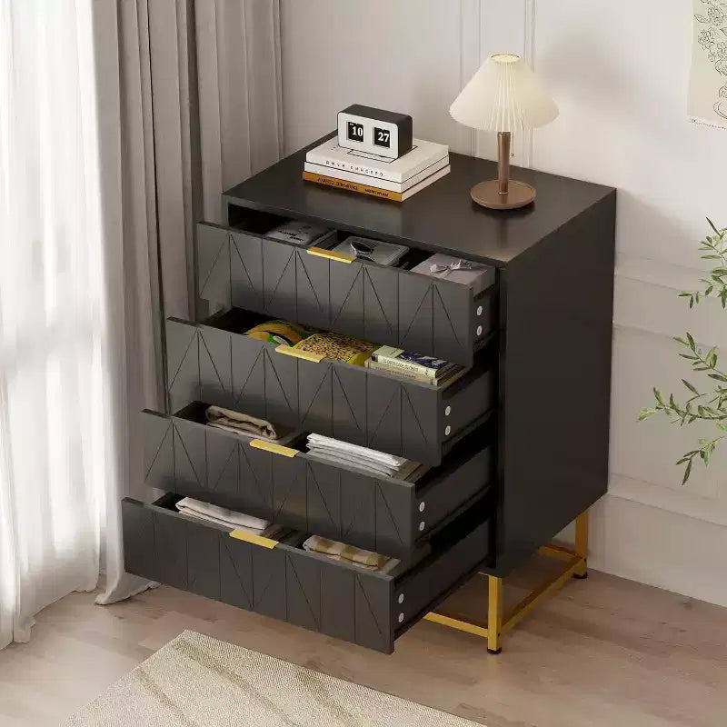 Acekool Comodino a 4 cassetti, mobile contenitore moderno con gambe dorate per camera da letto, soggiorno, 60x40x80cm