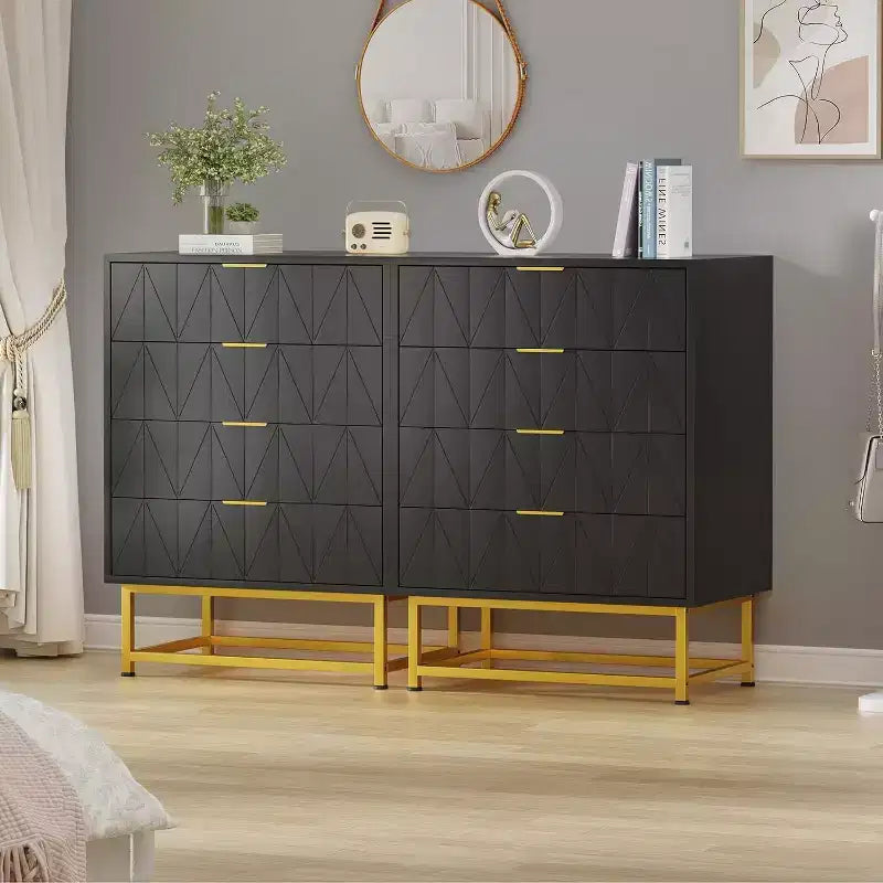 Acekool Comodino a 4 cassetti, mobile contenitore moderno con gambe dorate per camera da letto, soggiorno, 60x40x80cm