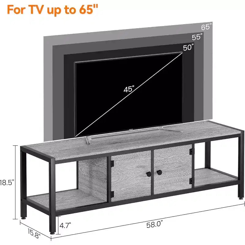 Mobile TV con Contenitore, Porta TV Rustico Marrone con Armadietti Chiusi e Ripiani Aperti, Consolle Multimediale Multifunzionale