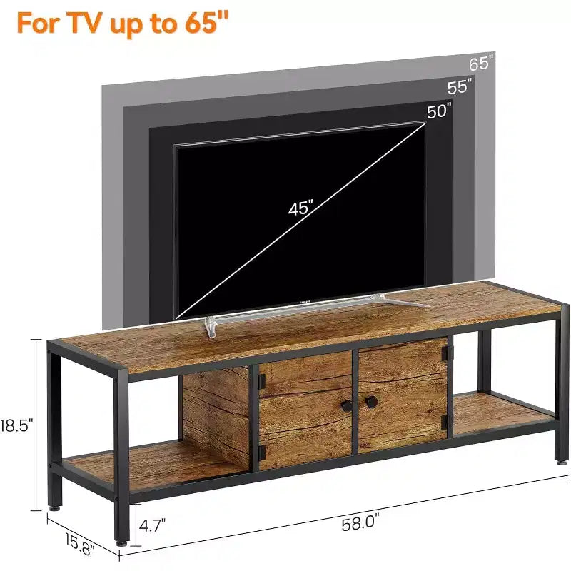 Mobile TV con Contenitore, Porta TV Rustico Marrone con Armadietti Chiusi e Ripiani Aperti, Consolle Multimediale Multifunzionale