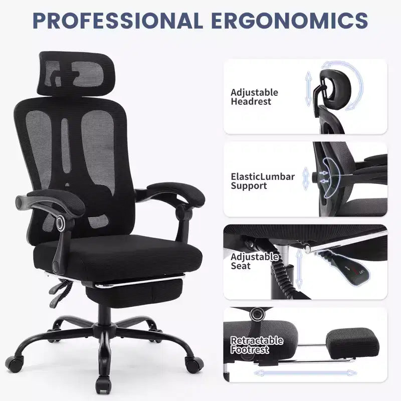 Sedia da Ufficio Ergonomica Acekool con Ruote, Sedia da Scrivania con Schienale Alto in Rete, Sedia Girevole Regolabile in Altezza per Lavoro o Gioco