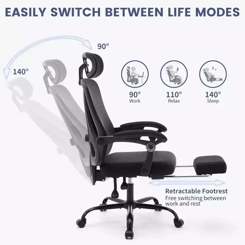 Sedia da Ufficio Ergonomica Acekool con Ruote, Sedia da Scrivania con Schienale Alto in Rete, Sedia Girevole Regolabile in Altezza per Lavoro o Gioco