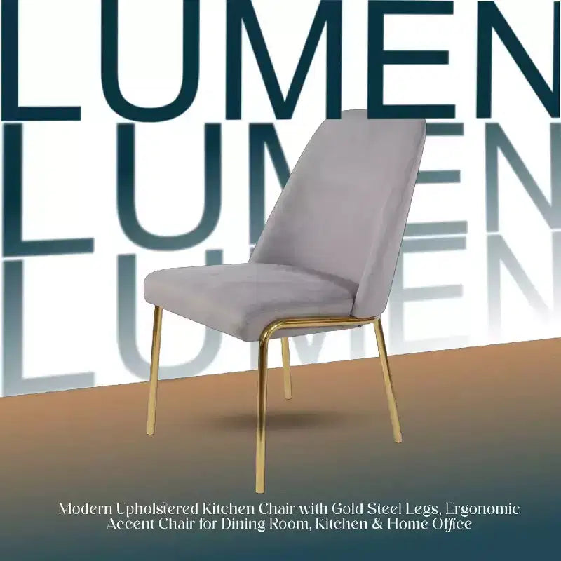 Sedia da pranzo LeisureMod Lumen, sedia da cucina moderna imbottita con gambe in acciaio color oro, sedia ergonomica per accento