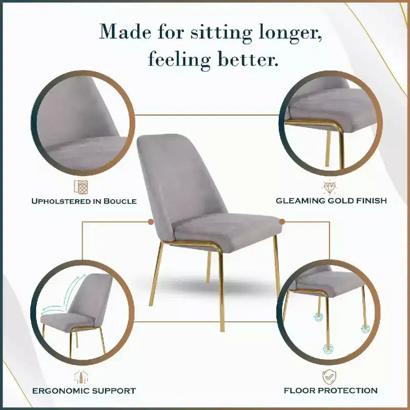 Sedia da pranzo LeisureMod Lumen, sedia da cucina moderna imbottita con gambe in acciaio color oro, sedia ergonomica per accento