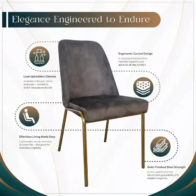 Sedia da pranzo LeisureMod Lumen, sedia da cucina moderna imbottita con gambe in acciaio color oro, sedia ergonomica per accento