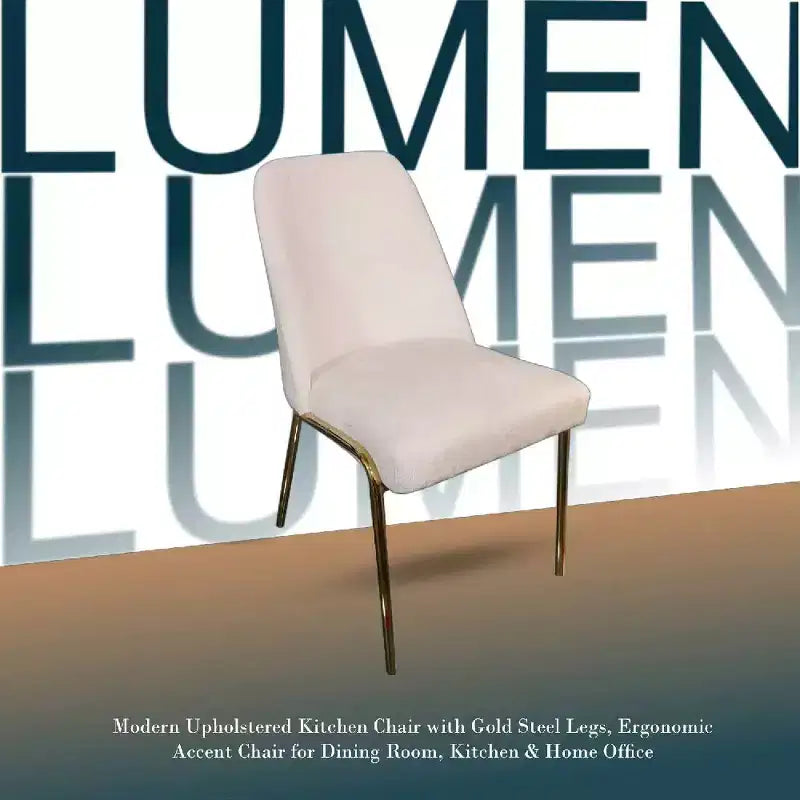 Sedia da pranzo LeisureMod Lumen, sedia da cucina moderna imbottita con gambe in acciaio color oro, sedia ergonomica per accento