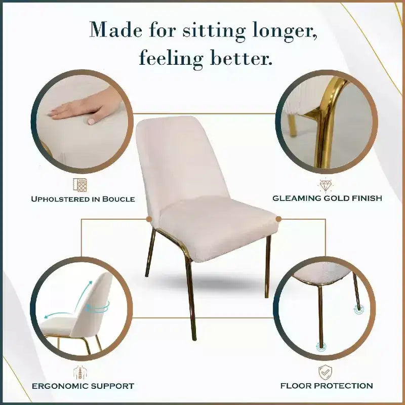 Sedia da pranzo LeisureMod Lumen, sedia da cucina moderna imbottita con gambe in acciaio color oro, sedia ergonomica per accento