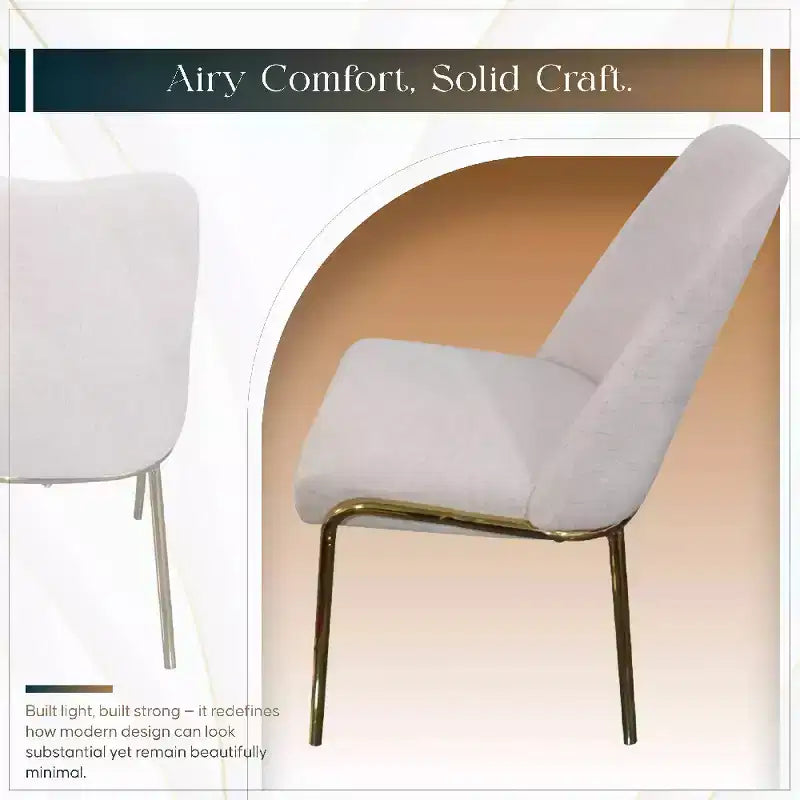 Sedia da pranzo LeisureMod Lumen, sedia da cucina moderna imbottita con gambe in acciaio color oro, sedia ergonomica per accento