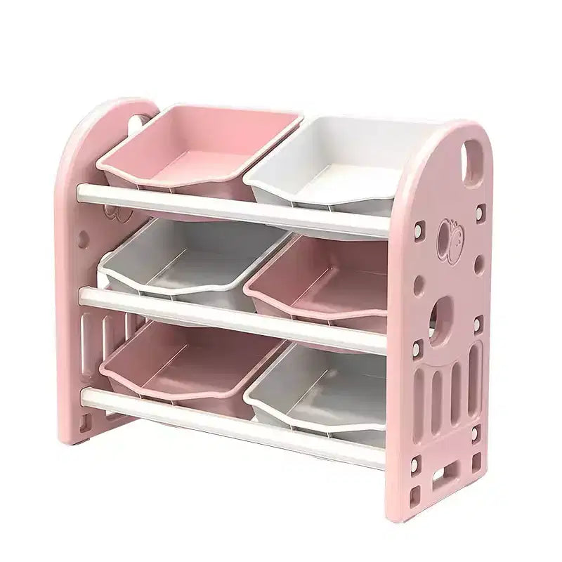 MAYEERTY Organizer Giocattoli per Bambini, Scaffale Multifunzionale con 6 Cesti in HDPE, per Sala Giochi, Cameretta, Soggiorno, Rosa