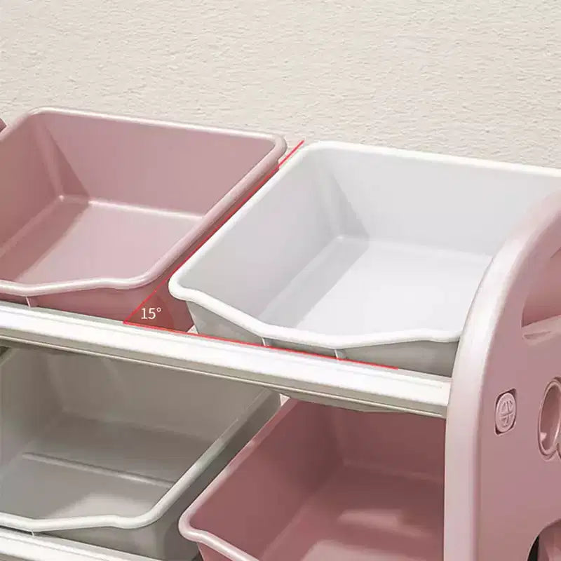 MAYEERTY Organizer Giocattoli per Bambini, Scaffale Multifunzionale con 6 Cesti in HDPE, per Sala Giochi, Cameretta, Soggiorno, Rosa