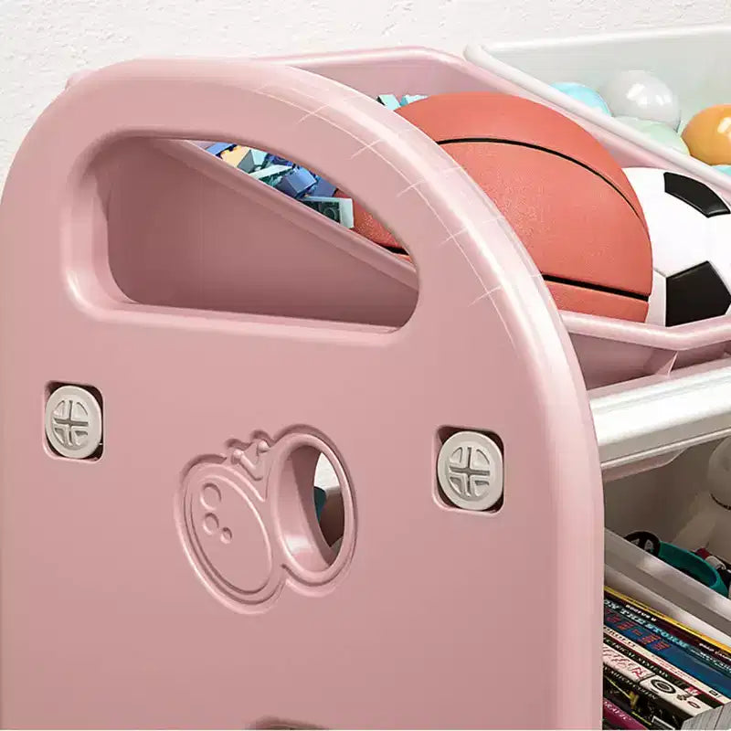 MAYEERTY Organizer Giocattoli per Bambini, Scaffale Multifunzionale con 6 Cesti in HDPE, per Sala Giochi, Cameretta, Soggiorno, Rosa