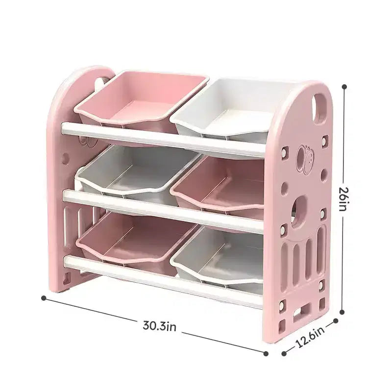 MAYEERTY Organizer Giocattoli per Bambini, Scaffale Multifunzionale con 6 Cesti in HDPE, per Sala Giochi, Cameretta, Soggiorno, Rosa