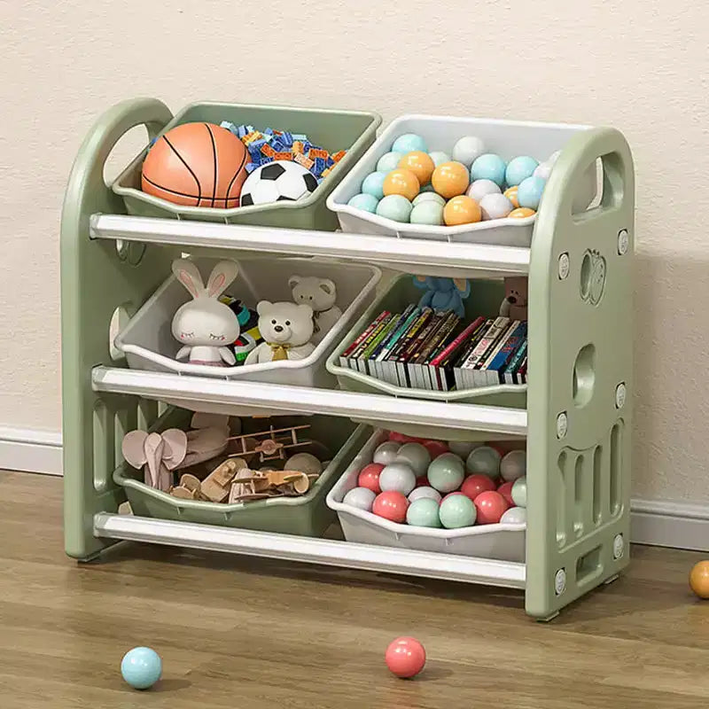 MAYEERTY Organizer Giocattoli per Bambini, Scaffale Multifunzionale con 6 Cesti in HDPE, per Sala Giochi, Cameretta, Soggiorno, Rosa