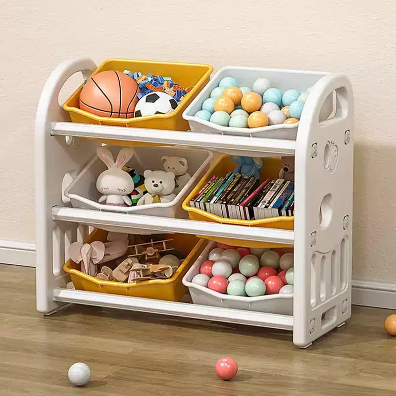 MAYEERTY Organizer Giocattoli per Bambini, Scaffale Multifunzionale con 6 Cesti in HDPE, per Sala Giochi, Cameretta, Soggiorno, Rosa