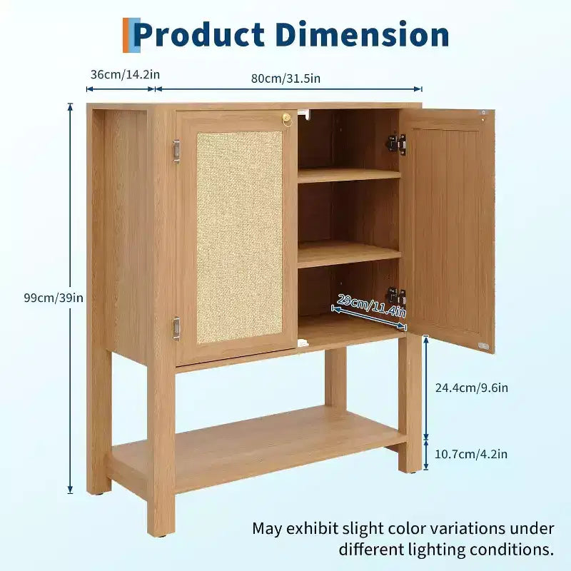 Scarpiera in Rattan per Ingresso, Mobile Organizer Rustico a 5 Ripiani Stretto con 2 Ante