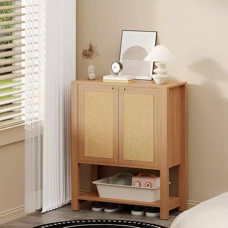 Scarpiera in Rattan per Ingresso, Mobile Organizer Rustico a 5 Ripiani Stretto con 2 Ante
