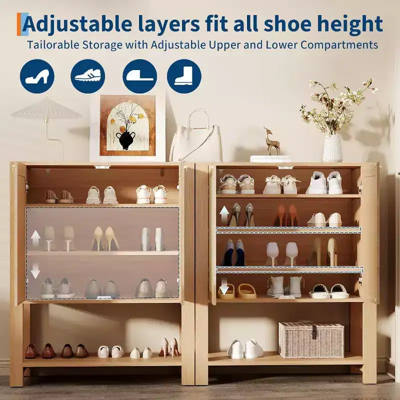 Scarpiera in Rattan per Ingresso, Mobile Organizer Rustico a 5 Ripiani Stretto con 2 Ante