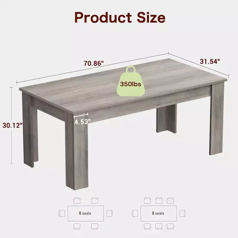 Tavolo da pranzo rustico grigio da 178 cm in stile rustico per 6-8 persone, tavolo rettangolare resistente con piano spesso e gambe robuste, grande tavolo da cucina per sala da pranzo