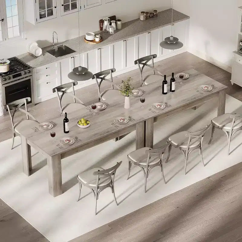 Tavolo da pranzo rustico grigio da 178 cm in stile rustico per 6-8 persone, tavolo rettangolare resistente con piano spesso e gambe robuste, grande tavolo da cucina per sala da pranzo