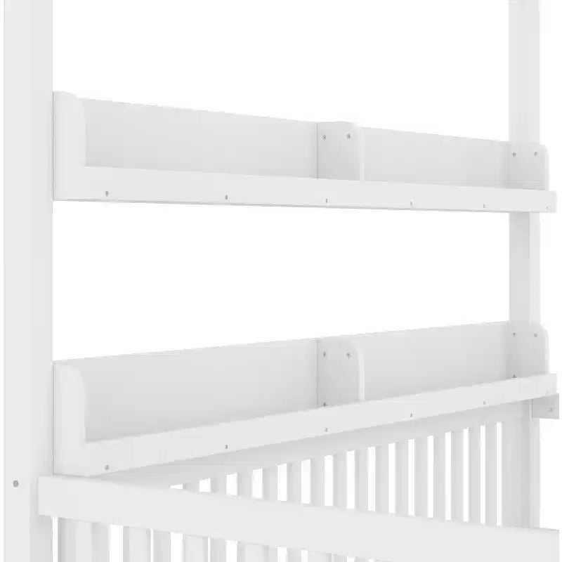 Struttura letto a baldacchino Montessori doppia/matrimoniale con mensole integrate e spondine di sicurezza - ModernLuxe