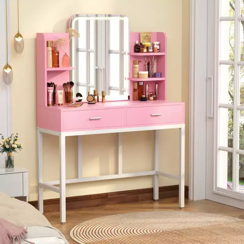 Toeletta Trucco con Specchio e Luci, Tavolo da Trucco con Cassetti