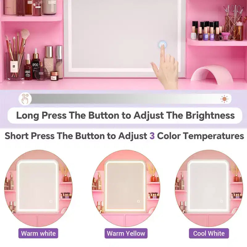 Toeletta Trucco con Specchio e Luci, Tavolo da Trucco con Cassetti