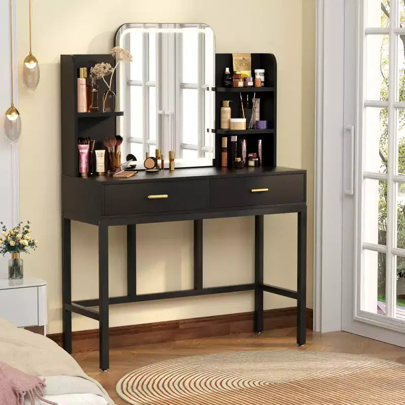 Toeletta Trucco con Specchio e Luci, Tavolo da Trucco con Cassetti