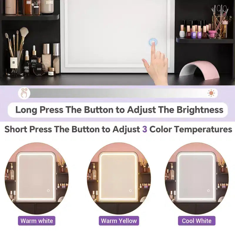 Toeletta Trucco con Specchio e Luci, Tavolo da Trucco con Cassetti