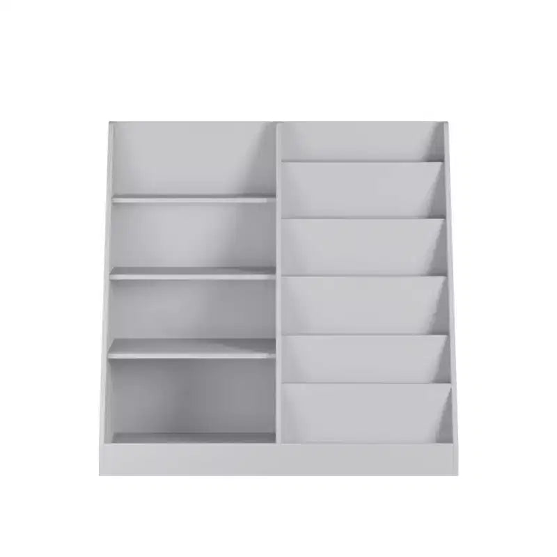 Libreria e contenitore per giocattoli MAYEERTY, libreria in legno a 4 ripiani con espositore per libri per cameretta bambini e sala giochi, grigio