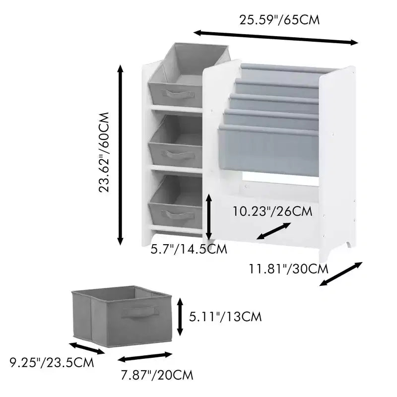 MAYEERTY Libreria per Bambini e Contenitore per Giocattoli, Organizzatore Multifunzionale a 4 Ripiani con 3 Cassetti Pieghevoli in Tessuto, Espositore per Libri per Camera da Letto e Sala Giochi